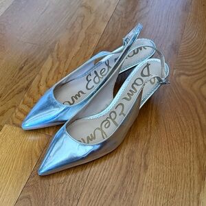 Sam Edelman Metallic Silver Pointed Slingback Flats
